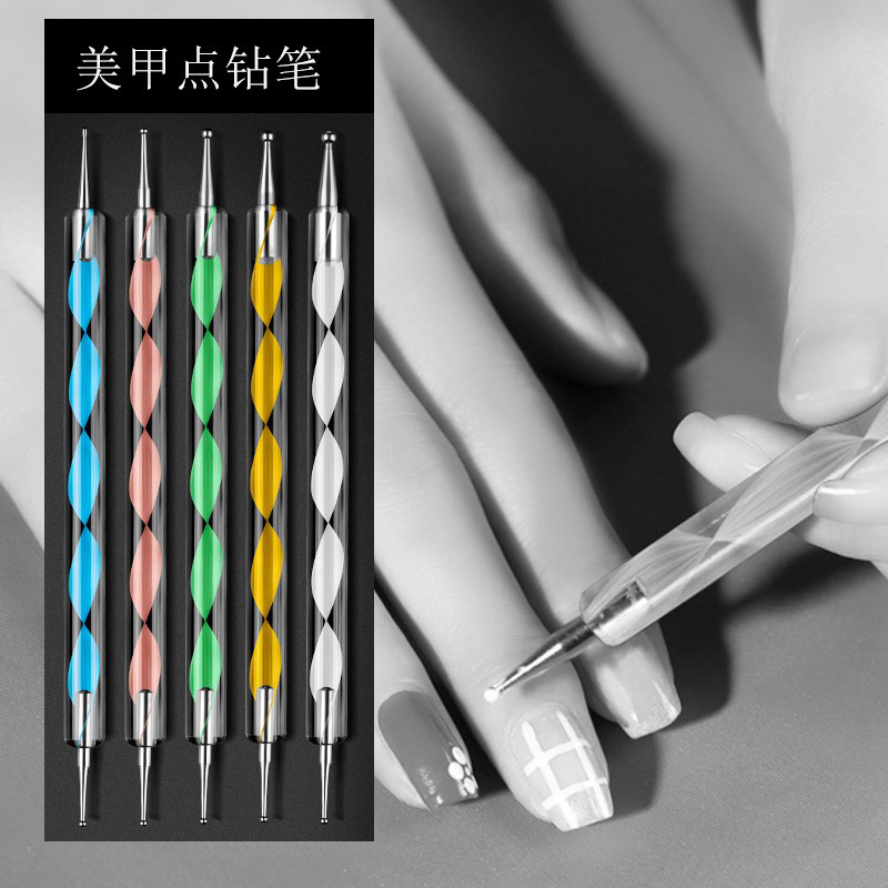 diy Nail Tool Set Double-head Spiral Rod Point Drill Pen Point Wave Pen Durable Gouhua Phototherapy Diamond Set 5 Sets
