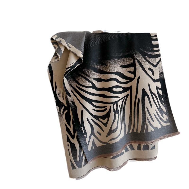 Autumn and Winter I mitation Cashmere Graffiti Wool Scarf Zebra Pattern Long Dual-purpose Air Conditioning Shawl Warm_voghion.com