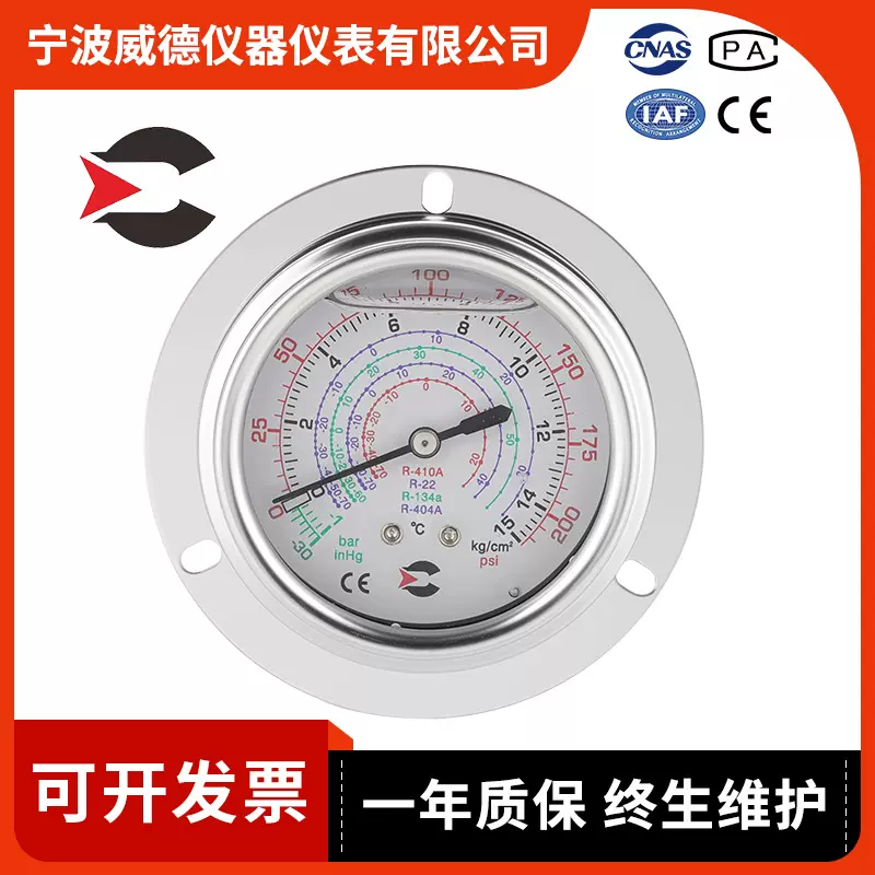 埋入式充液耐震压力表316L2.5寸YN63—体埋入带边冷媒充液压力表