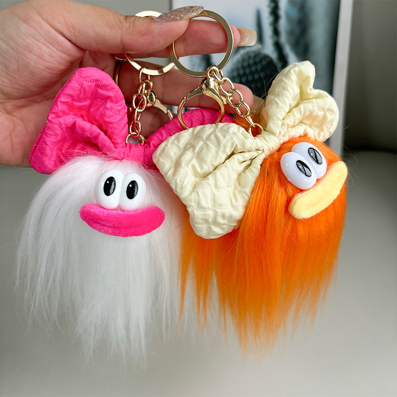 Creativa boca de salchicha divertido muñeca de lana frita llavero lindo peinado de felpa muñeca de bricolaje mochila escolar colgante joyería