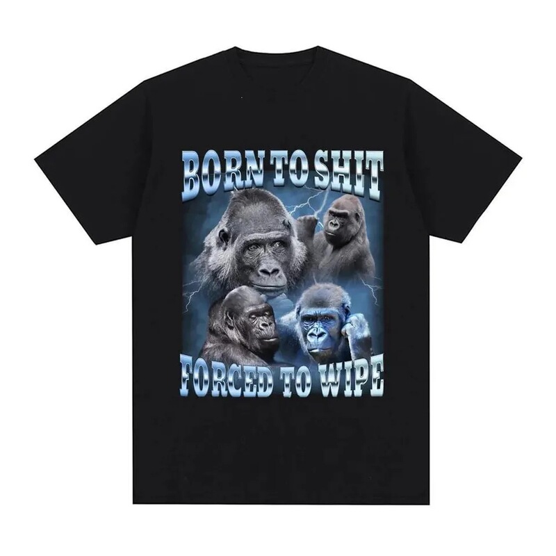 Spring and Summer New Style Cloud Cotton Solid Color Short-Sleeved T-Shirt Round Neck Harajuku Style Printed T-Shirt Gorilla 	 Men's Short-Sleeved T-Shirt