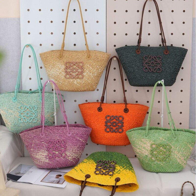 Luojia Straw Tote Bag Woven Vegetable Basket French-Style Rattan Vacation Shoulder Beach Bag Hand-Woven Straw Craft
