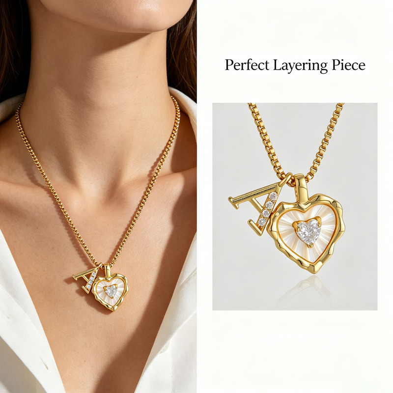 Cross-Border Best-Selling European and American 26-Letter Pendant Necklace, Mother-Of-Pearl Heart-Shaped Necklace, Tk Live Broadcast Popular Jewelry Accessories