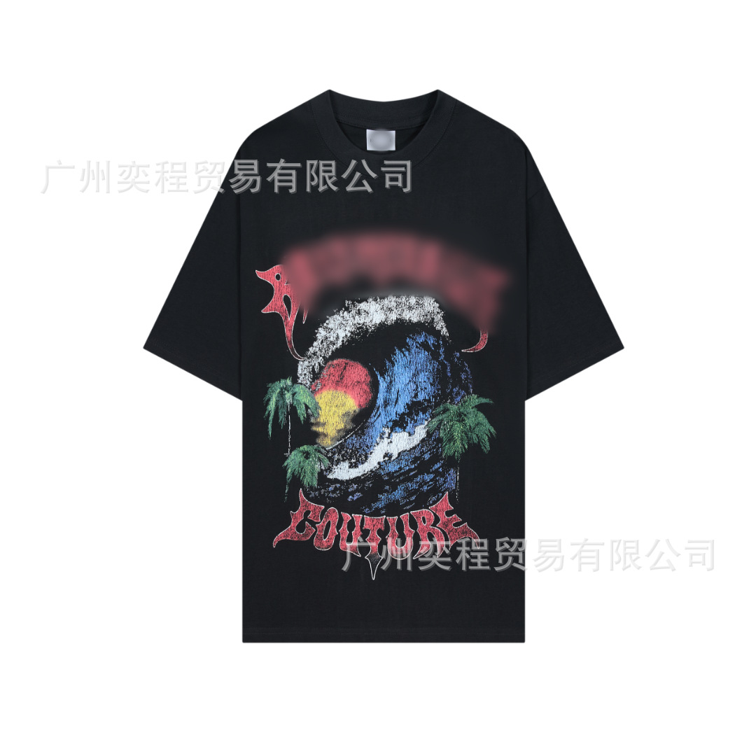 夏威夷椰树印花短袖黑色