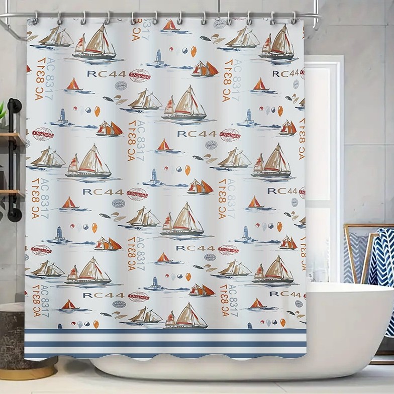 Divertida cortina de baño valiente gato sostiene tridente flecha montar tiburones en las olas ballenas gatos cortina de baño conjunto baño