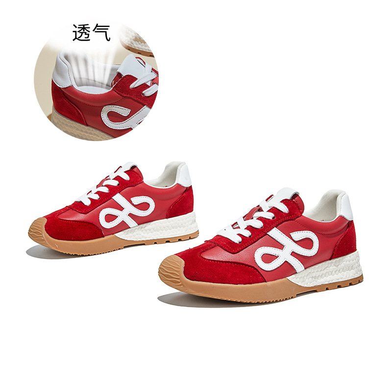 真皮德训鞋女鞋秋季新款厚底增高鞋百搭运动鞋休闲鞋潮酷小白鞋女|undefined