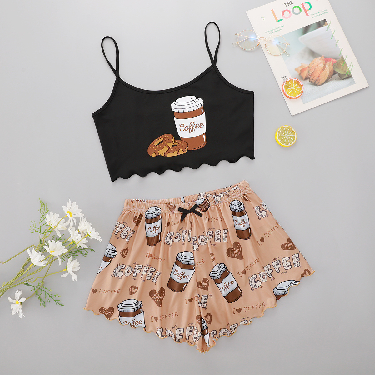 New coffee cookie print suspender top an...