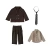 Brown set, jacket, trousers, coffee colored shirt, tie, 4 piece set