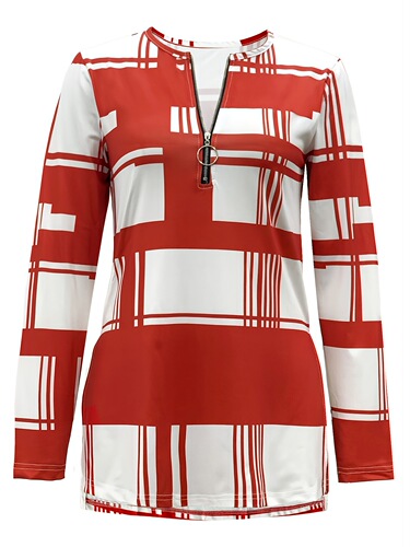 Women's Stylish Purple and White Patchwork Zip-Up T-Shirt
