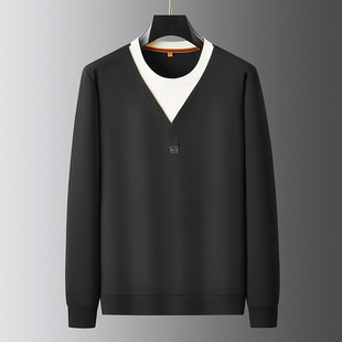 Autumn 2024 New Men's Plus Size Fashion Casual Men's Fake Two-piece Knitted Coat Fat Warm Sweater