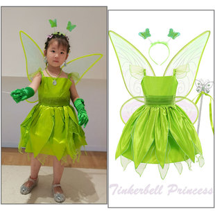 Ins Christmas Green Pixie Child Aisha Wonderful Fairy Tinker bell Princess Dress