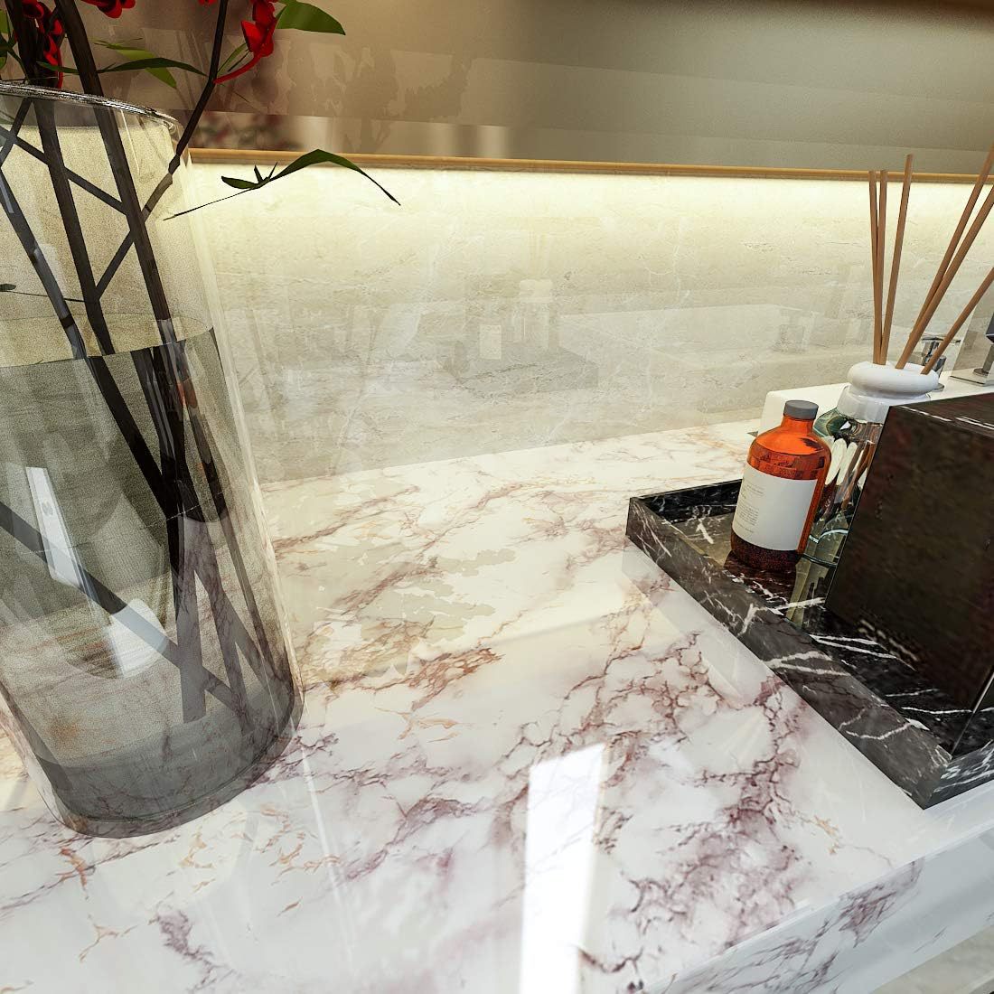 Marmorgraue Kontaktpapier-Küchentapete zum Abziehen und Aufkleben auf die Arbeitsplatte, 61 x 404 cm, Dekoration_voghion.com