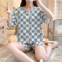 东南亚外贸双短套装夏季新款睡衣女坑条牛奶丝甜美可爱印花家居服