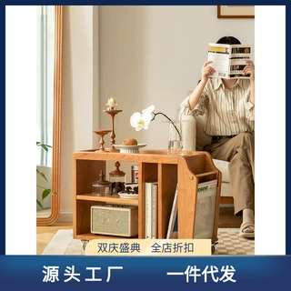 樱桃木巴扬推车/复古实木移动茶几客厅家具沙发边几边柜小置物架