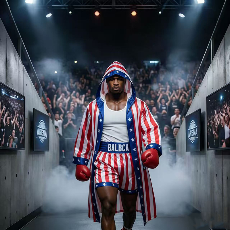 Cross-border Men's Boxing King Rocky Balboa Adult Robe Boxer Robe Shorts Belt Set Cross-border Men's Boxing King Rocky Balboa Adult Robe Boxer Robe Shorts Belt Set