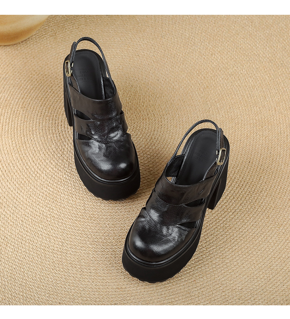 Sandal cao gót nữ đế dày quai ngang bọc da, gót 9 cm — màu nâu, màu đen chi tiết 13