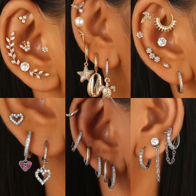 European and American Ins Leaf Ear and Bone Nail Ear Clip Earrings Light Luxury High-end Women's Chain Stacked Niche Exquisite Earrings European and American Ins Leaf Ear and Bone Nail Ear Clip Earrings Light Luxury High-end Women's Chain Stacked Niche Exquisite Earrings