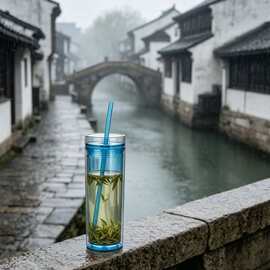 简约透明塑料直升杯带吸管单层设计安全无异味日常饮水便携杯