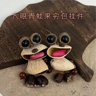 天然疗愈系果壳挂件大眼青蛙特色丑萌手摇解压音疗包挂可爱个性挂