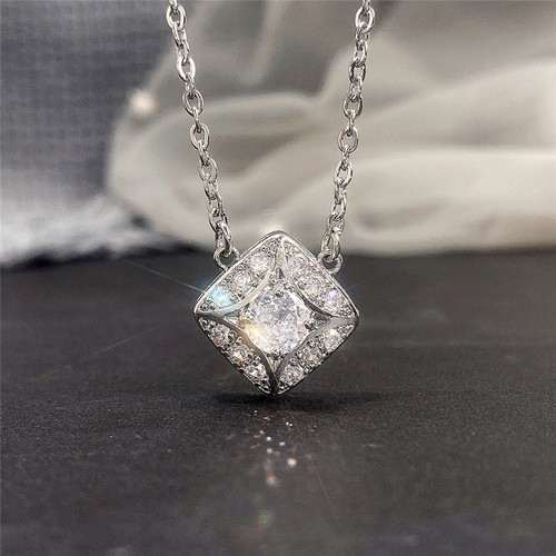 Cao Shi Cross-border Jewelry Set Simple Geometric Rhombus Zirconia Earrings and Necklace for Women Wholesale Supply