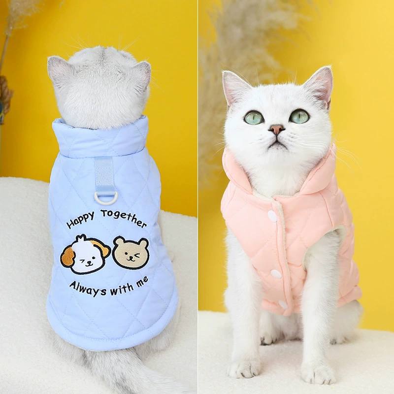Одежда для домашних животных Одежда для кошек Хлопковый жилет для кошек Маленькая синяя одежда для кошек Осень и зима Новая хлопковая одежда с героями 23 мультфильмов