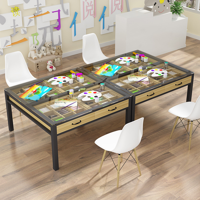 Kindergarten art table painting table glass handmade table studio table children's training desk, table chair clothing design table