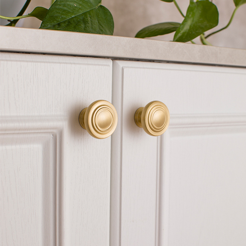 五金拉手法式隱形免打孔衣廚鞋柜子純黃銅金色單孔櫃門拉手拉把手