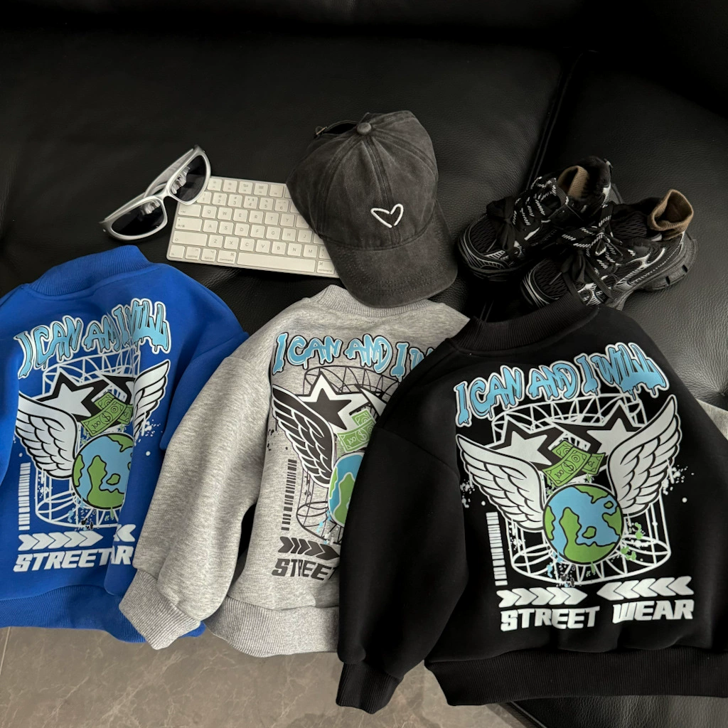 Флисовая толстовка с мультяшным рисунком Земли для мальчиков и девочек, новинка для малышей, зимний пуловер на флисовой подкладке, теплый и универсальный, для международной торговли.