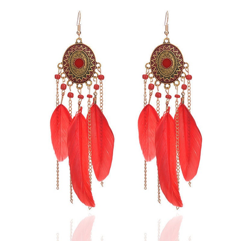 Red feather earrings