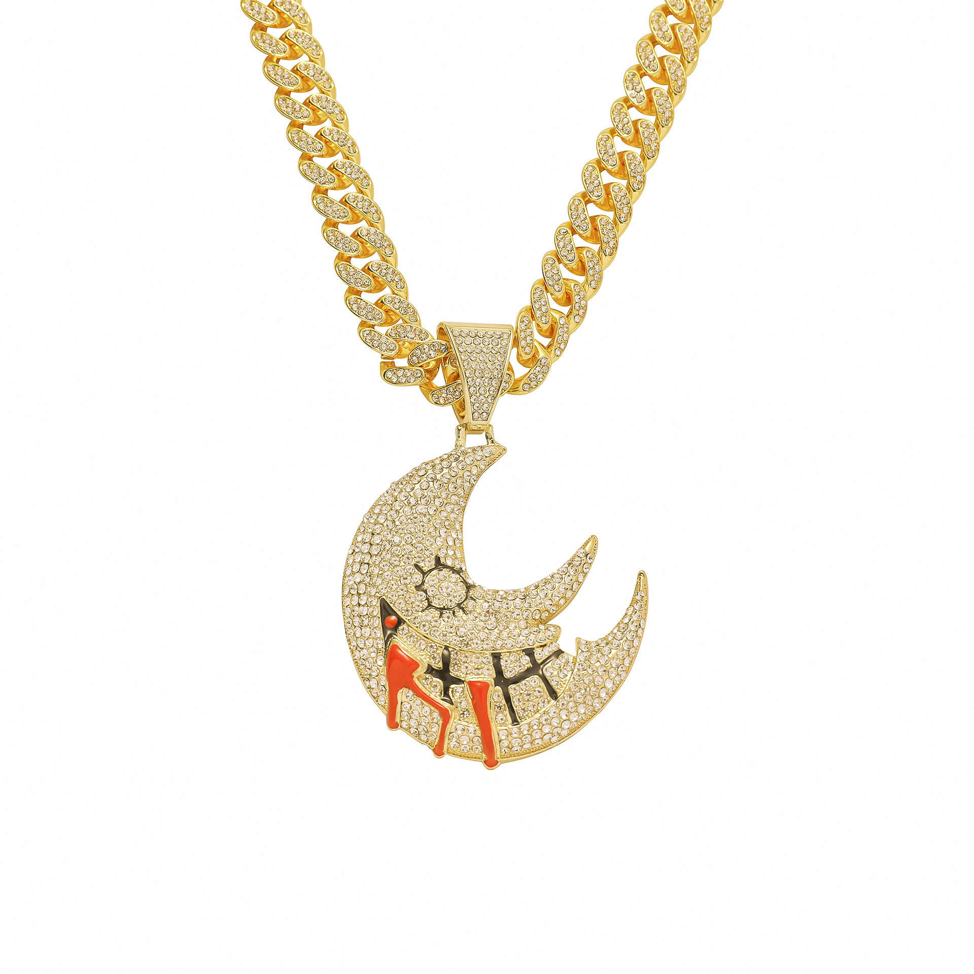 Hip Hop Lune Alliage Placage Incruster Strass Hommes Pendentif Collier Pendentif display picture 1