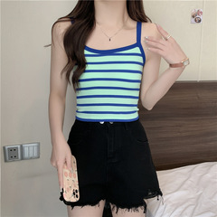 Striped Tank Top for Women - Spring and Summer Striped Strappy Backless Top, Bodycon Slimming, Fashionable, Youthful, Korean Style, Can Be Worn as a Top or Underwear, Sleeveless