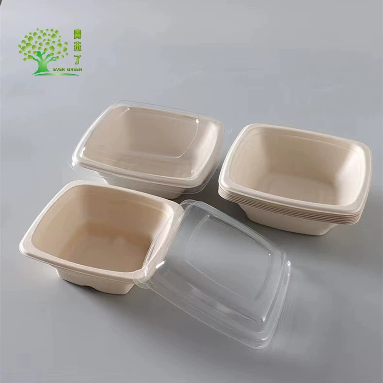 16/24/32OZ мякоть сахарного тростника одноразовая разлагаемая коробка для завтрака для салата квадратная бумажная миска для легкой пищевой целлюлозы на вынос коробка для упаковки