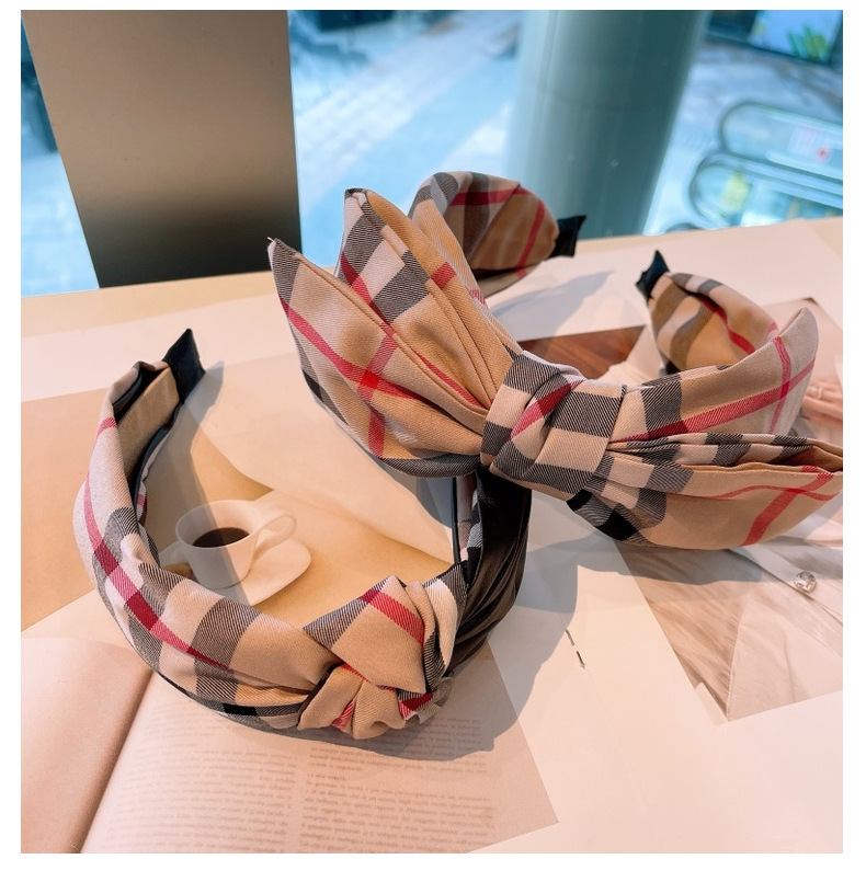 120g Weight Headwear Classification Festival Occasion Bow Knot Pattern Women'S Gender Retro Style Retro Lattice Double-layer Bow Twisted Headband 18