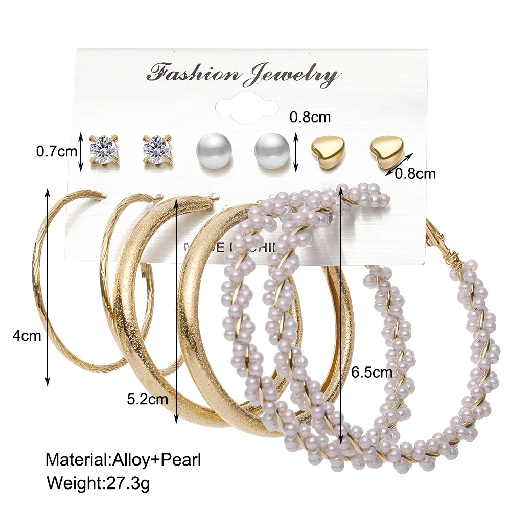 New Retro Geometric Pearl Earrings Set 6-piece Creative Five-pointed Star Moon Earrings display picture 13