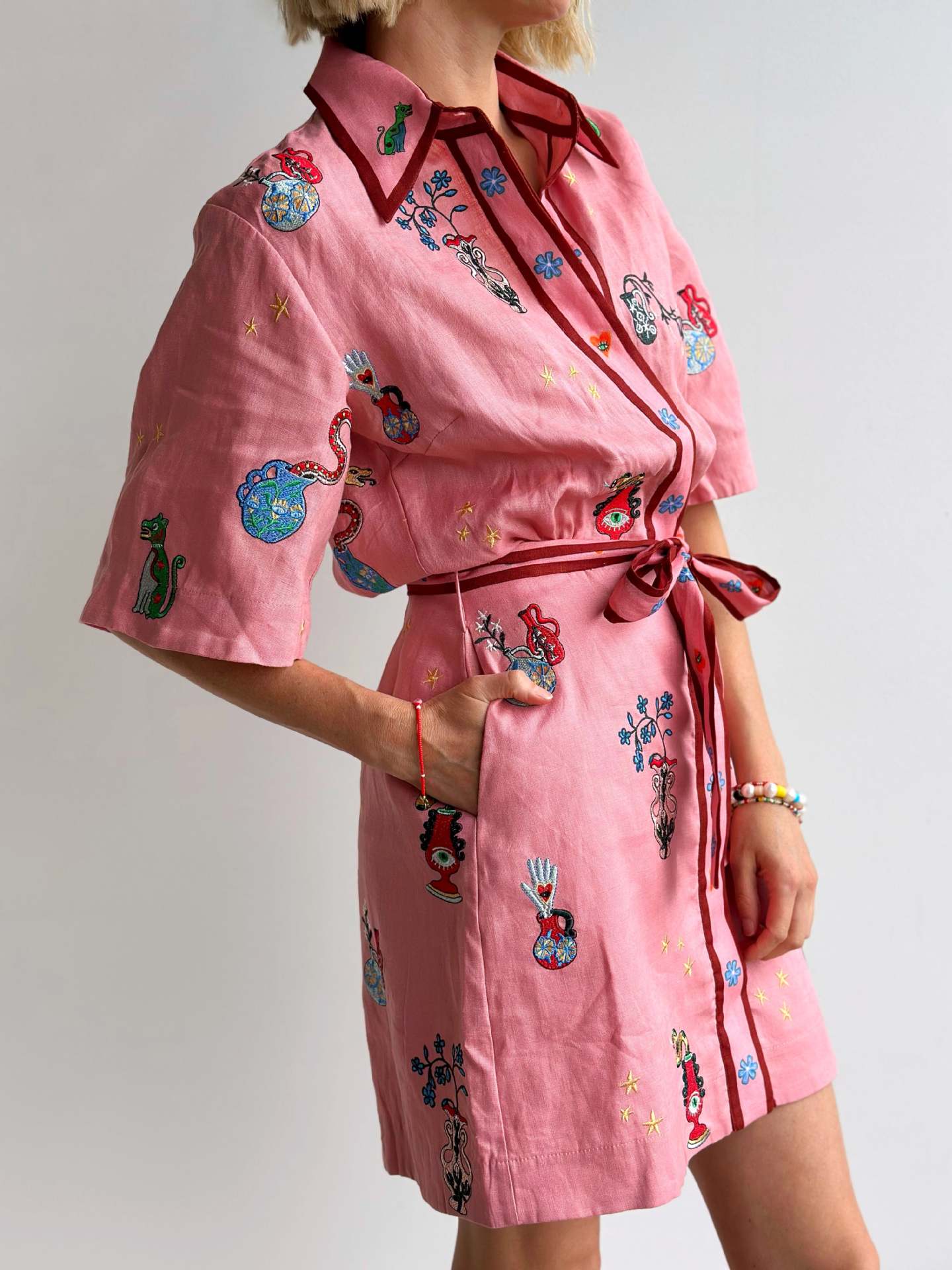 Turndown Neckline Slim Fit Type Wholesale Women's Casual Flower Daily Turndown Half Sleeve Shirt Dress