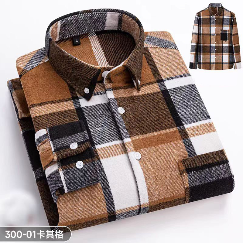 [Aumentar el grosor] camisa de manga larga de primavera y otoño de hombre de moda casual camisa caliente de malla gruesa
