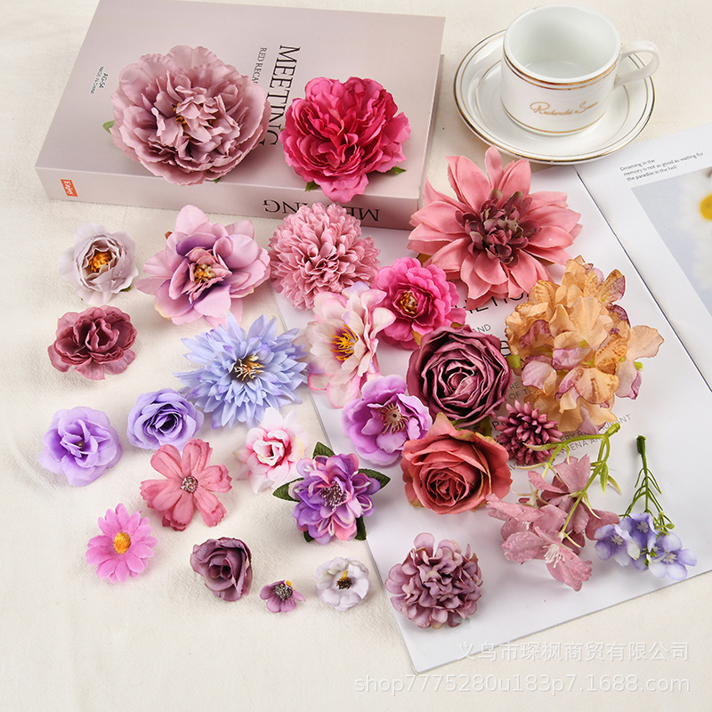 Purple Simulation Flower Set Rose Peony Fake Flower Silk Flower Headwear Hairpin Flower Pain Bag Decoration Purple Simulation Flower Set Rose Peony Fake Flower Silk Flower Headwear Hairpin Flower Pain Bag Decoration