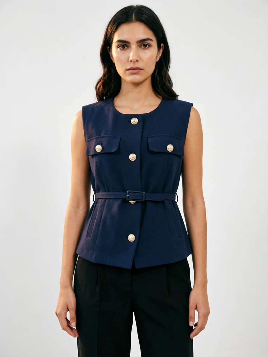 Europa y los Estados Unidos Amazon nueva ropa de mujer transfronteriza temperamento elegante cinturón de moda sin mangas abrigo de estilo casual chaleco de mujer image 10