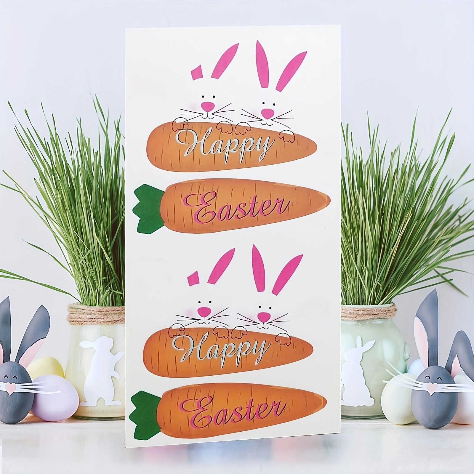 Conejo de Pascua americano rábano madera bienvenida puerta colgante artesanía colgante de pared