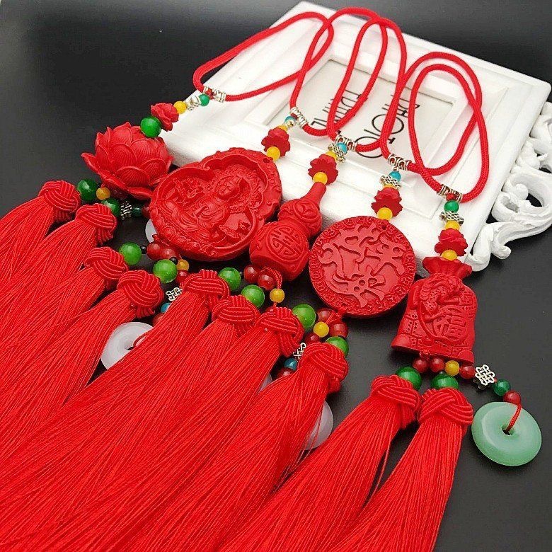 New car pendant cinnabar double-sided safe rearview mirror accessories car red Chinese knot car accessories