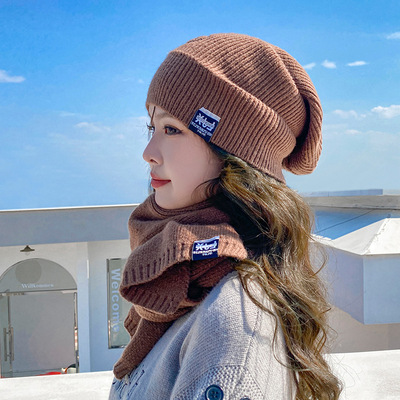 Autumn and winter new pattern knitting Beanie lady outdoors keep warm knitting scarf Hat Two piece set Riding Windbreak suit