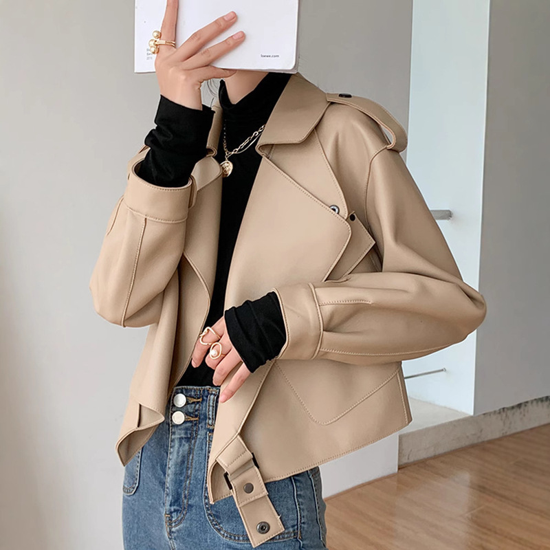 Reba 2022 Spring and Autumn New Haining Genuine Leather Jacket Women's Jacket Sheepskin Loose Korean Style Short Large Size Jacket