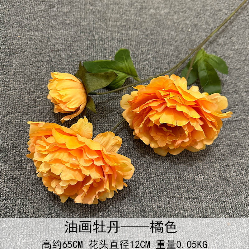 Flores artificiales de peonía de 3 cabezas, estilo Luoyang, pintura al óleo, flores falsas para decoración de bodas, salones, hogares y hoteles.