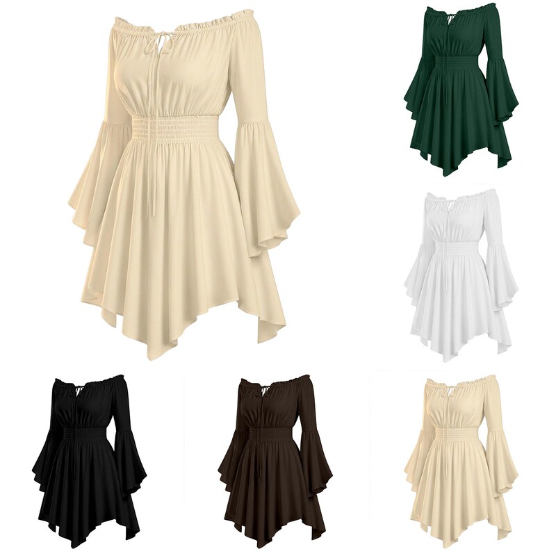 Cross-Border European and American 26 Amazon Hot-Selling Vintage Lace-Up Design Long-Sleeve Sexy Top Off-Shoulder Dress