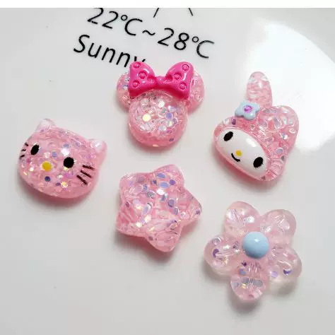 Cross -border explosion cartoon resin accessories DIY pink sequin flower cute decorative material DIY handicraft materials
