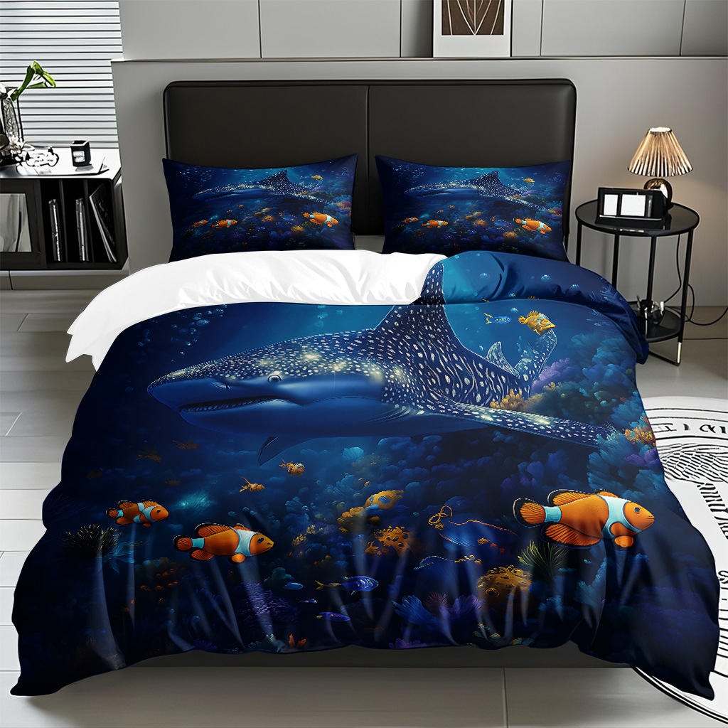 TEMU / JIT Amazonas transfronterizo varios animales marinos patrón 3D impresión digital colcha colchón kit de almohada