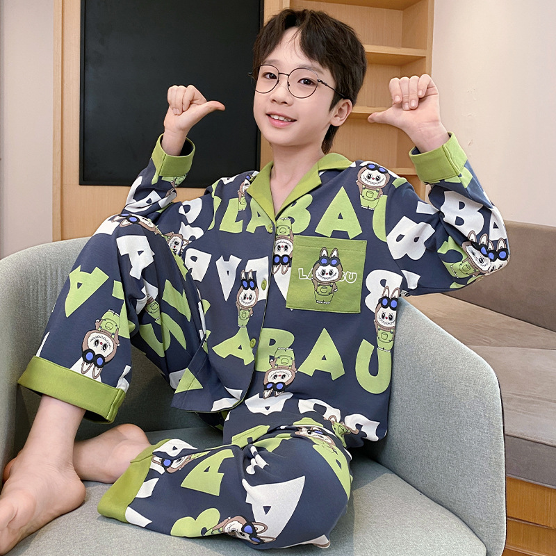 Nuevos pijamas infantiles primavera y otoño niños algodón de manga larga delgada para niños mayores adolescentes niños ropa de hogar al por mayor