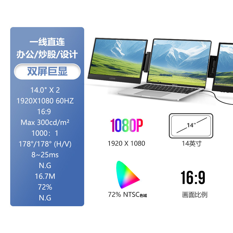 G-STROY跨境21.5寸双屏便携式显示器笔记本/电脑扩展屏高清显示屏|undefined