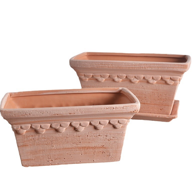 Pottery pot emperor Roman red pottery flower pot square Nordic simple succulent flower pot stoneware pot clay pot plain burning breathable
