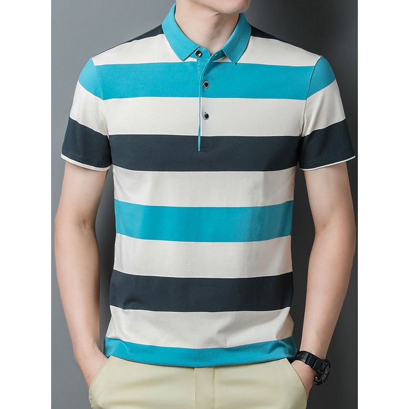 Camiseta polo de lujo de alto nivel para hombres de negocios T-shirt de rayas de verano nueva camiseta elástica de manga corta